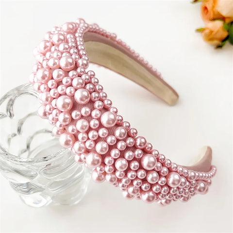 Luxury Baroque Women Headbands Thick Sponge Padded Plastic Pearls Head Hoop for Female Party Headpiece Wedding Bridal Hairbands