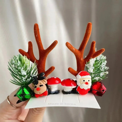 2Pcs Christmas Antler Hair Clips Pendants Xmas Ornaments Merry Christmas Decor for Girl Reindeer Hair Accessories Happy New Year