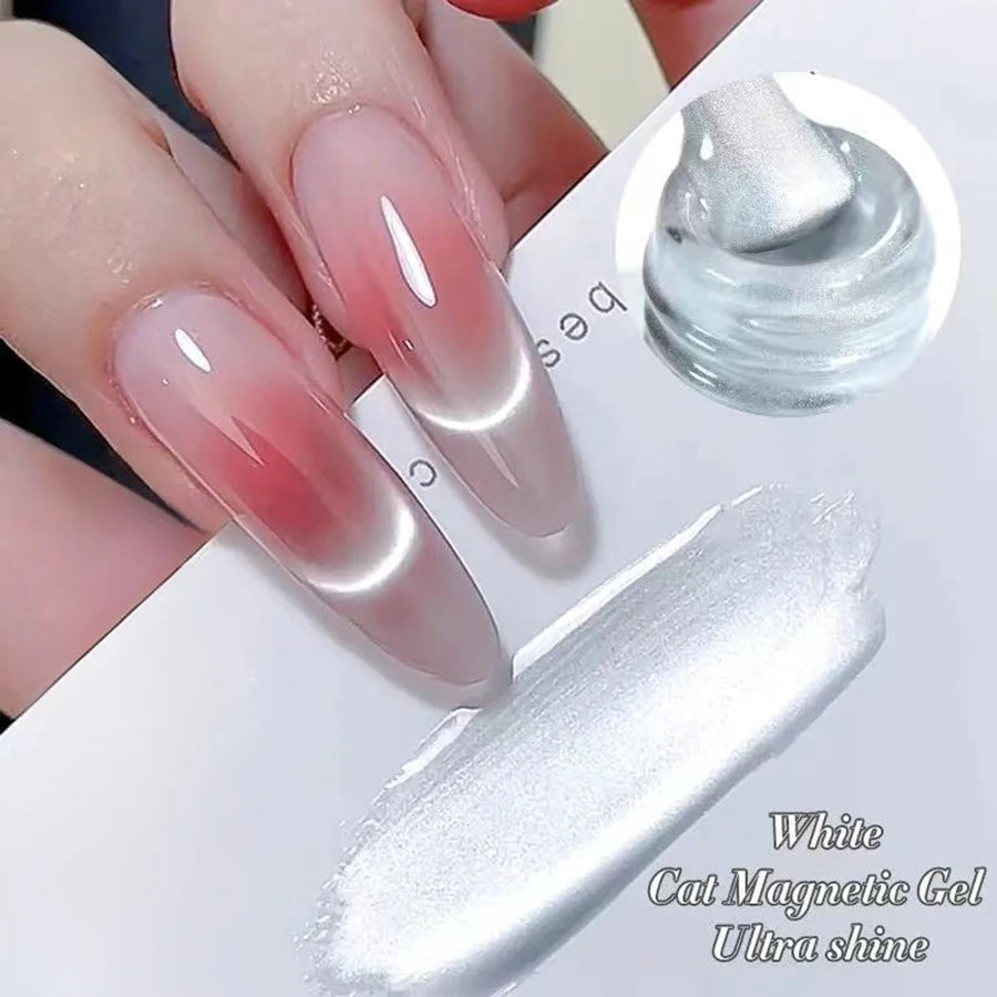 1-8pcs TC Flow Light White Cat Eye Gel Nail Polish Ultra Shine Soak Off UV Gel Mirror Glass Cat Magnet Gel Varnish Nail Supplies