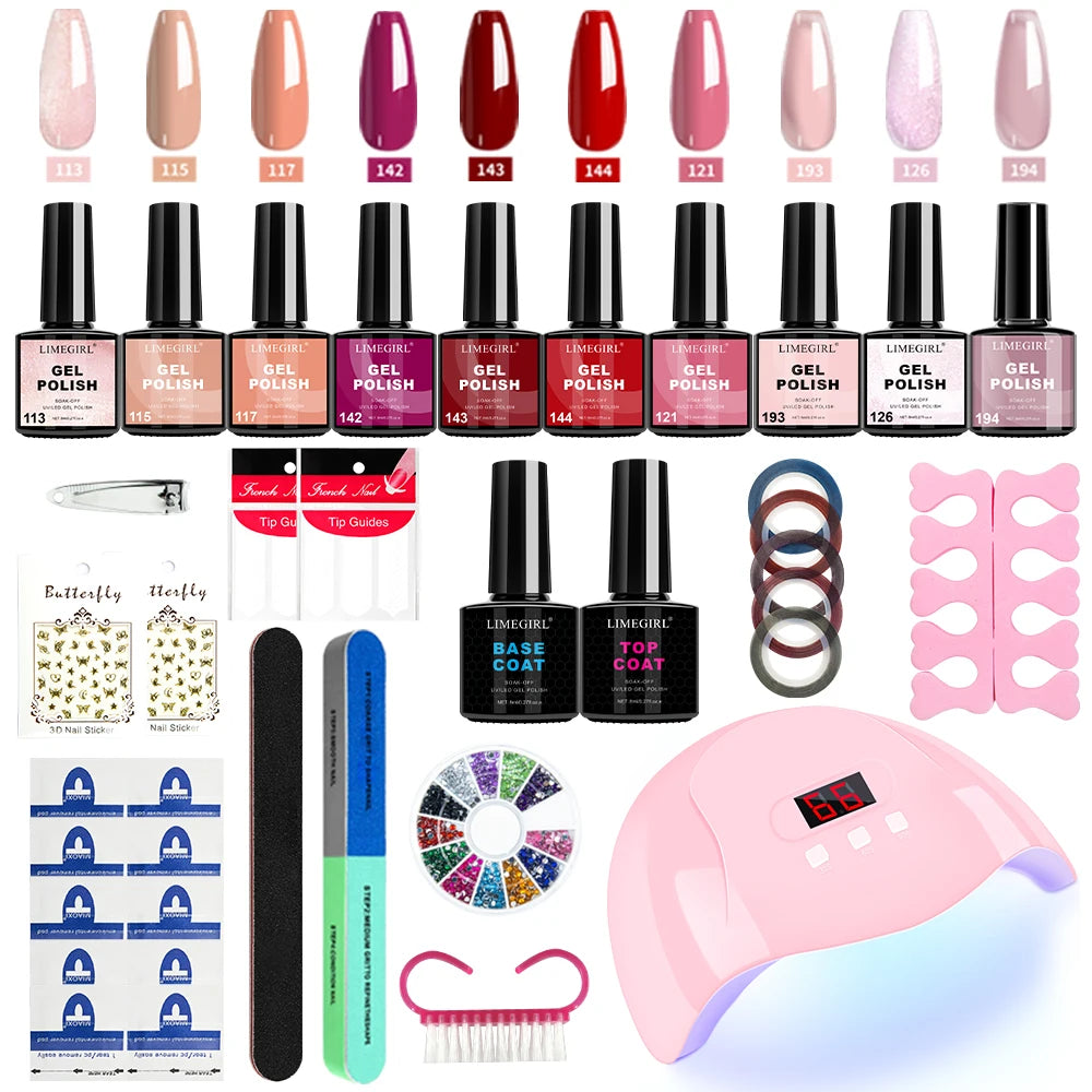 Limegirl Semi-Permanent  8ml Nail Gel Polish Kit With USB UV Lamp Soak Off Base&Top Coat Varnish Manicure Set  for Nails Salons