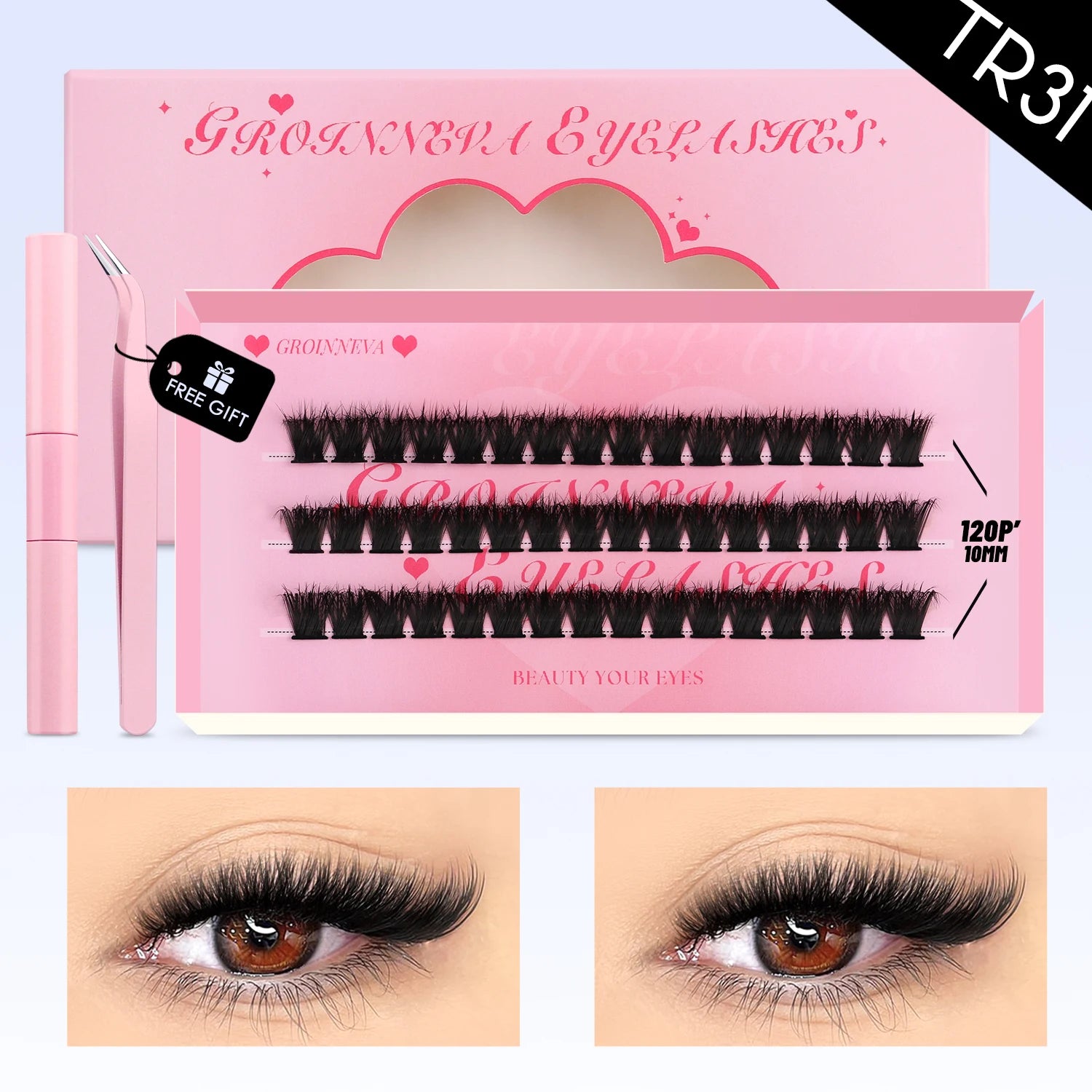 GROINNEYA Cluster Lashes Kit Manga Lashes Natural Eyelash extension Cluster Natural Volume Individual Lashes Mixed Tray Lashes