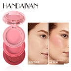 HANDAIYAN 3-in-1 Multi-Color Matte Blush Tray Folding 3-Color Velvet Mousse Lip Mud Natural