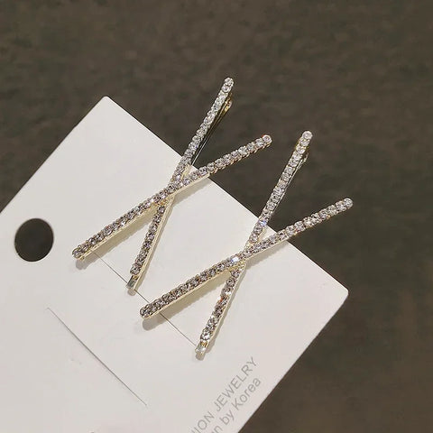 2pcs Cross Crystal Hairpins Rhinestone X Hair Clips Barrettes Simple Side Clip Bridal Headwear Girl Fashion Hair Accessories New