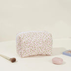 Women's Bag Floral Quilted Cosmetic Bag Large-capacity Cotton Fabric Storage Toiletries Bag For Cute Ladies Checkered Embroidery