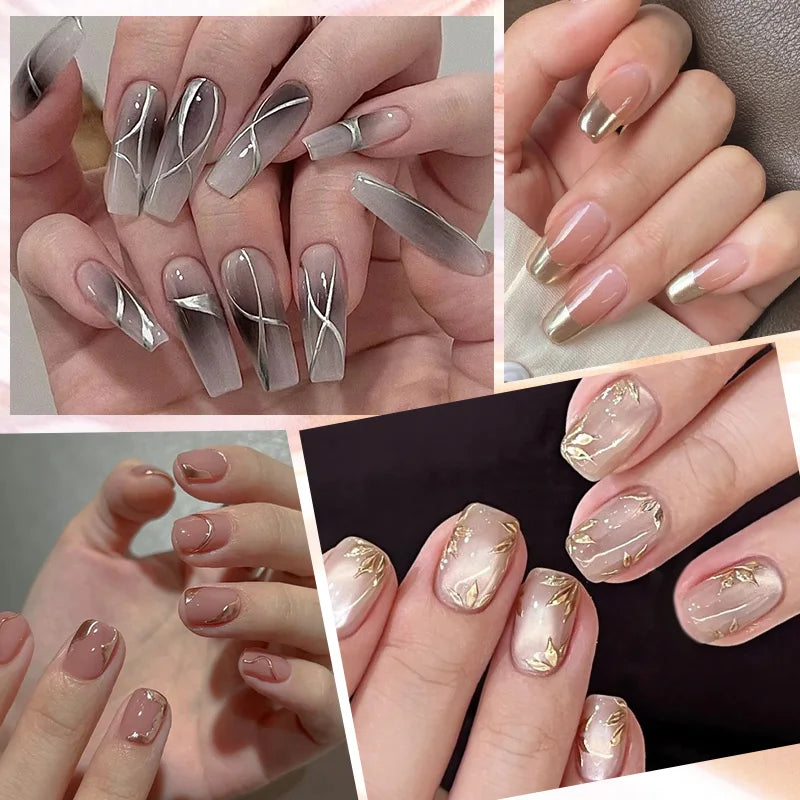 LILYCUTE 3PCS Gold Sliver Metallic Liner Gel Nail Polish French Style Super Bright Mirror Pull Line Graffiti Painting Stripe Gel
