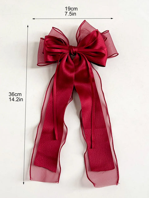 1Pcs Lace Hair Bow Clip Coquette Bow Barrettes with Long Tail Ribbon for Women Christmas Valentines Wedding Prom Accessories