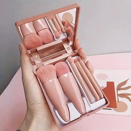 5pcs Mini Travel Size Makeup Brushes Set Complete Function Cosmetic Brushes Kit with Storage Case And Mirror for On-the-Go