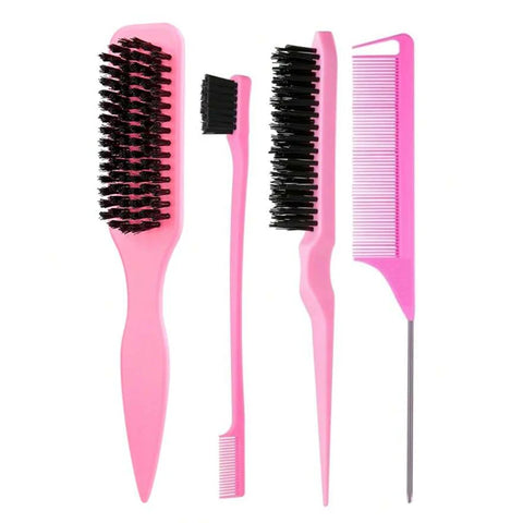 Boar Bristle Slick Back Hair Brush for Sleek Ponytail Bun & Smoothing Baby Hairs, Flyaways, Edge Control - Backcombing & Teasing