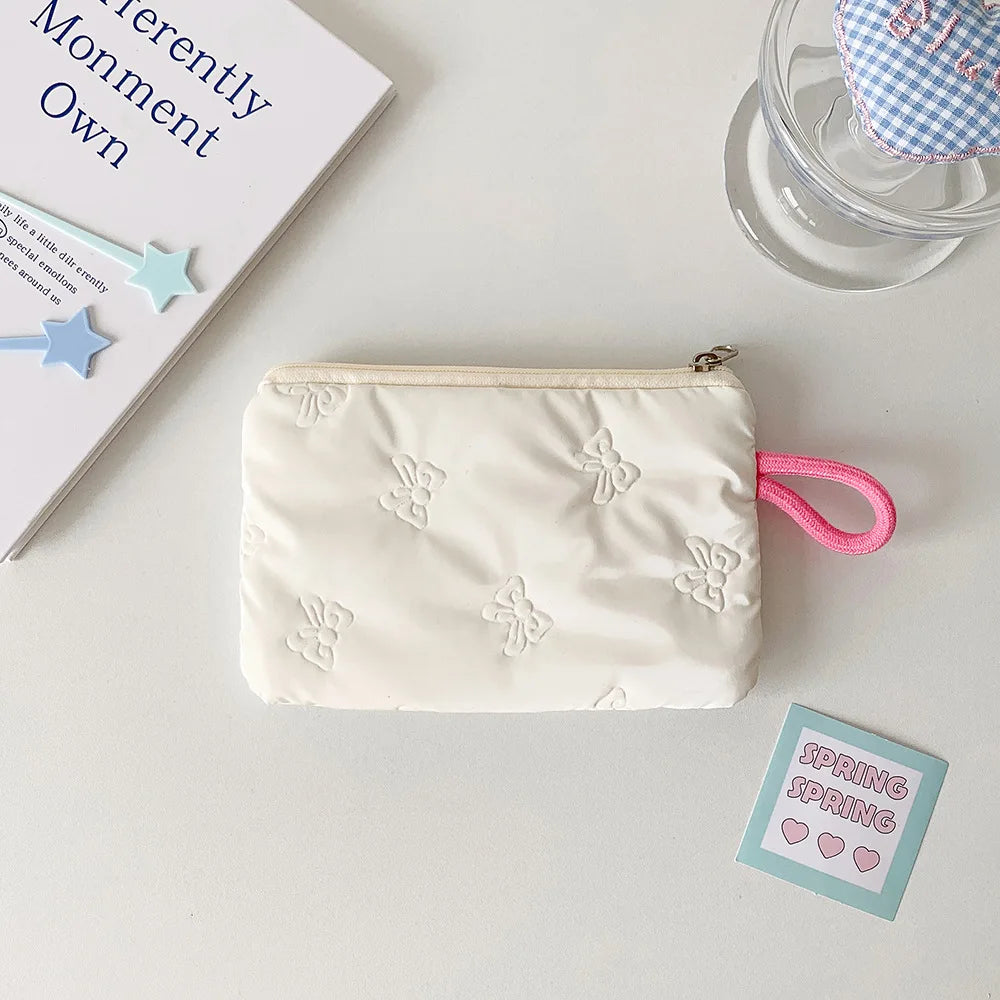 Instagram Bow Silver Shiny Makeup Bag Small Portable Carrying Bag Earphones Data Cable Storage Bag Wallet
