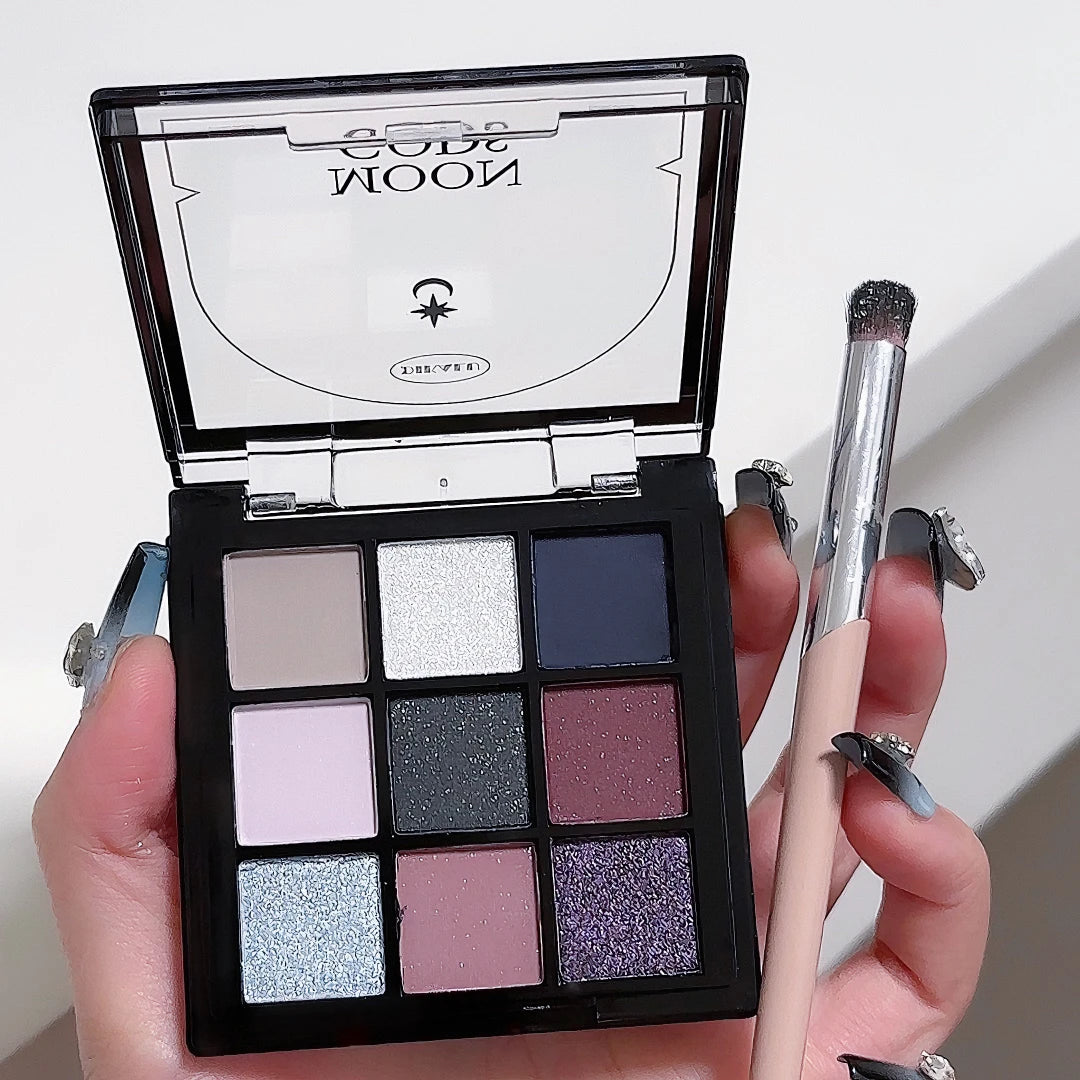DIKALU New Utopia Moon Eye Shadow Tray Beads Matte Fine Flash Cold Tone Blue Purple Nine Palace Grid to Brighten the Sleeping Si