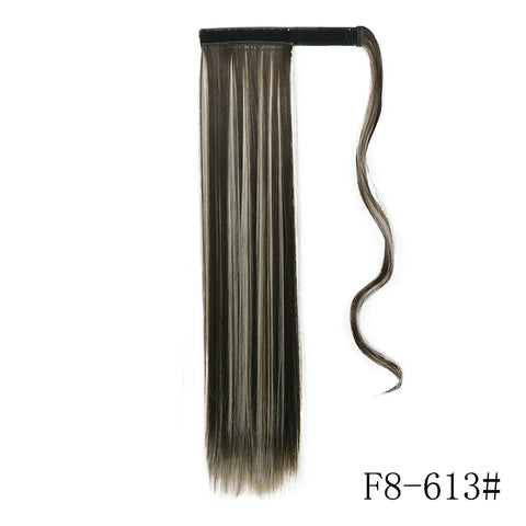 LISI GIRL Synthetic Hair 22''34'' Long Straight Ponytail Wrap Around Ponytail Clip in Hair Extensions Black Hairpiece Headwear