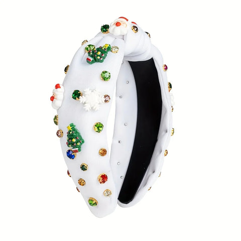Holiday Christmas Headband - Wide ligature design, sparkling rhinestones, Santa Claus and snowflake pattern