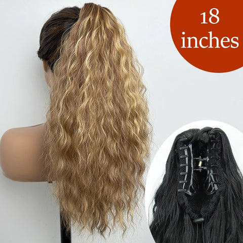 34inches Synthetic Ponytail Hair Extension Clip in Fake Wig Hairpiece Blonde Wrap Around Pigtail Long Smooth Overhead Pony Tail