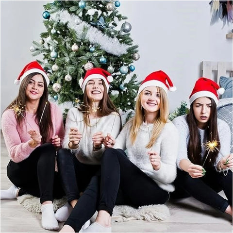 Fluffy Red Santa Hats Set with Plush Brim and Liner for Adults Men Women - Christmas, New Year Party Supplies & Gifts