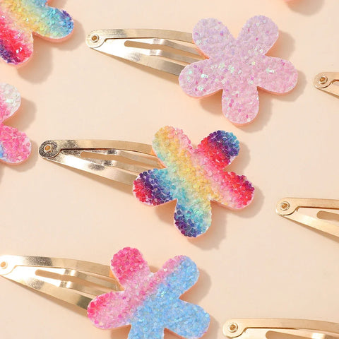 16Pcs Fashion Glitter Rainbow Flower Rabbit BB Handmade Hairpins For Cute Girls Hair Clips Barrettes Headwear Hair Accessories