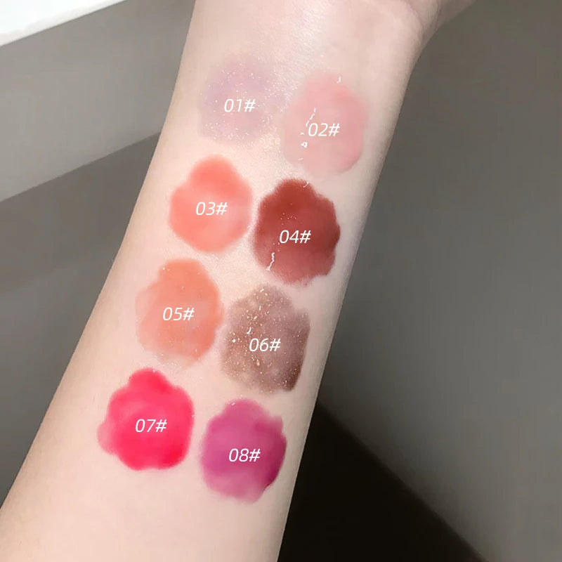 Gege Bear Glittering Mirror Lip Glaze, Watery Shimmering Light Lip Gloss Makeup 8 Colors, Hydrating Moisturizing, Long Lasting