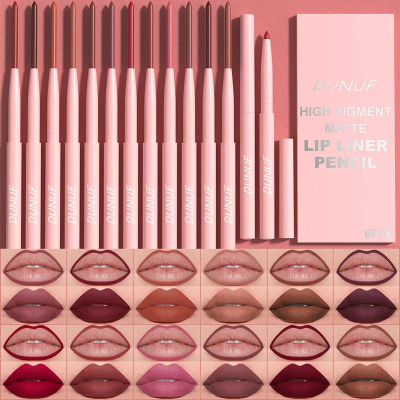 6pcs/Set Lip Liner Pen Set Long-Lasting, Waterproof Sweatproof, Easy Coloring Non-fading Color Rendering Lip Gloss Beauty Makeup
