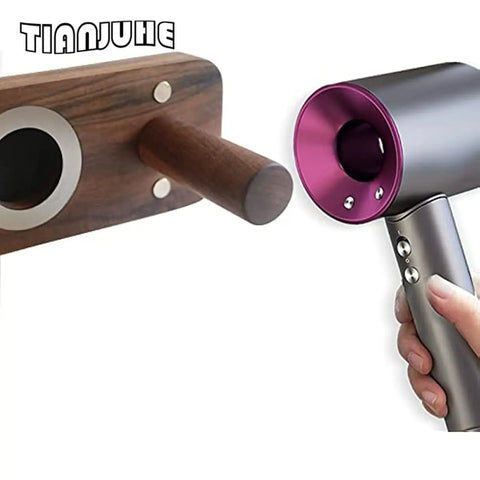 Hair Dryer Holder for Dyson, Hairdressing Organizer, Walnut Wood, Wall Mounted Rack, Bathroom Storage
