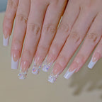 3D Flower Design French Fake Nails Love Bow Decor Mid-length Coffin Ballet Press on Nail Korean Sweet Bride Lady Fake Nails