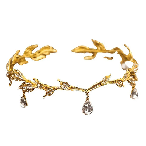 Vintage Crystal Rhinestone Waterdrop Leaf Tiara Crown Headband Wedding Hair Accessories Frontlet Bridesmaid Bridal Hair Jewelry