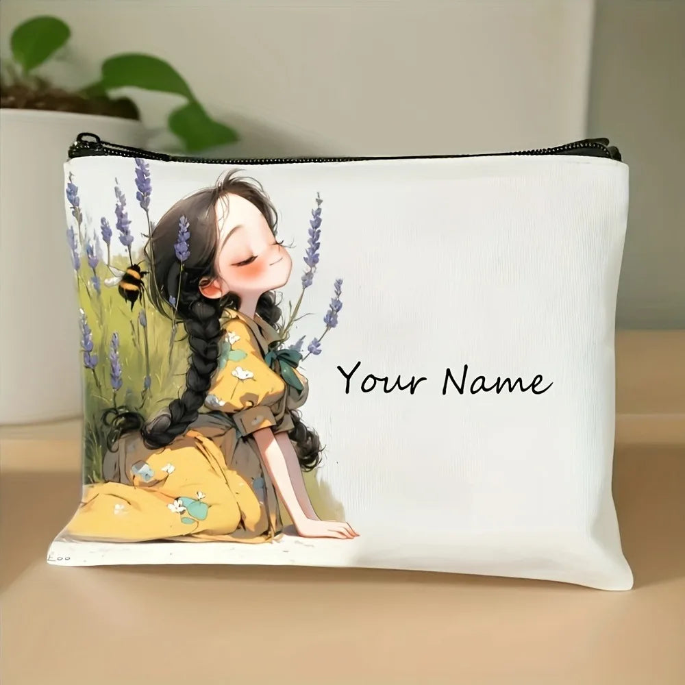 Chic Custom Name Unique Vintage Cute Floral Makeup Bags for Girls Cosmetic Pouch Toiletry Bag Pencil Case Travel Storage Handbag