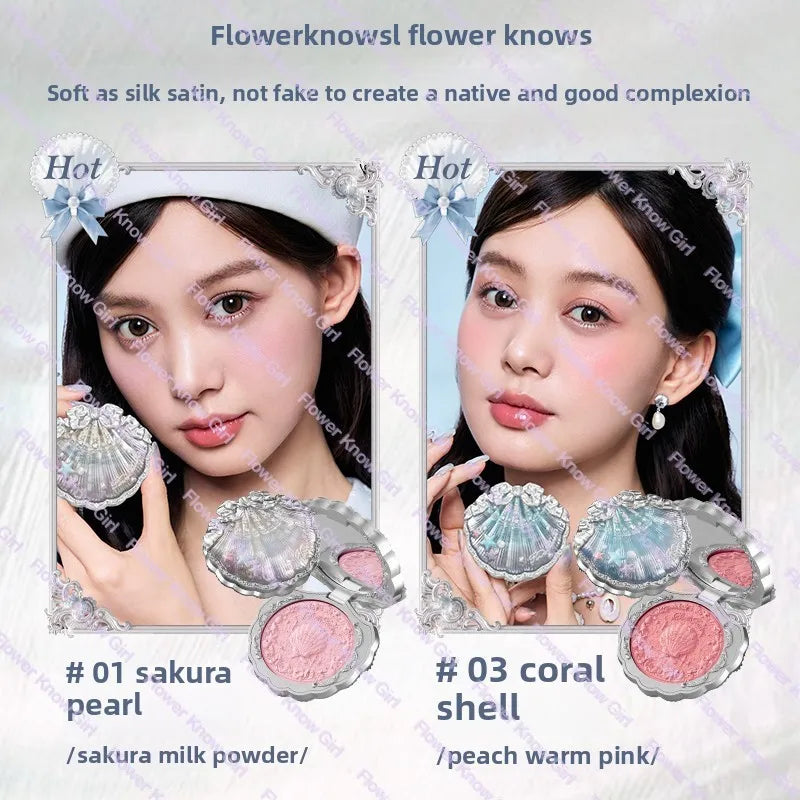 Flower Knows Shell's Jewel Silk Satin Blush Lasting Matte Puffing Natural Brightening Facial Cosmetics 5g