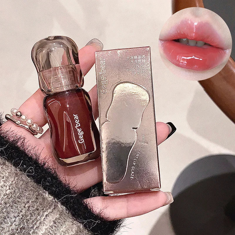 Gege Bear Crystal Gloss Lip Tint — Autumn/Winter Hydrating Formula, Mirror-Gloss Finish, Youthful Plumping Effect