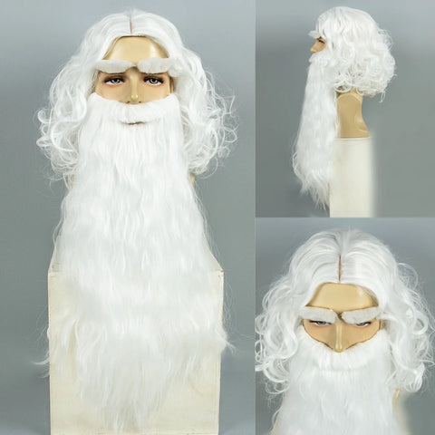 REEWES Christmas Santa Claus Beard Cosplay Wig Set Heat Resistant Synthetic Hair Carnival Halloween Party