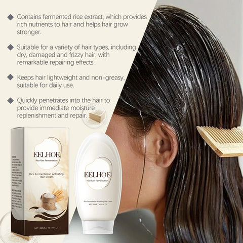 EELHOE Rice Fermentation Essence Hair Cream Strengthening Anti Frizz Smooth Hair Products Vitamin E Deep Moisturizing Hair Cream