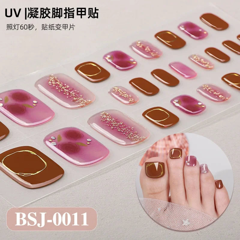 26Tips French Leopard Print UV Gel Toenail Sticker Bronzing Dye Gradient Cross-border Semi Baked Gel Nail Sticker UV Lamp Needed