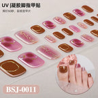 26Tips French Leopard Print UV Gel Toenail Sticker Bronzing Dye Gradient Cross-border Semi Baked Gel Nail Sticker UV Lamp Needed