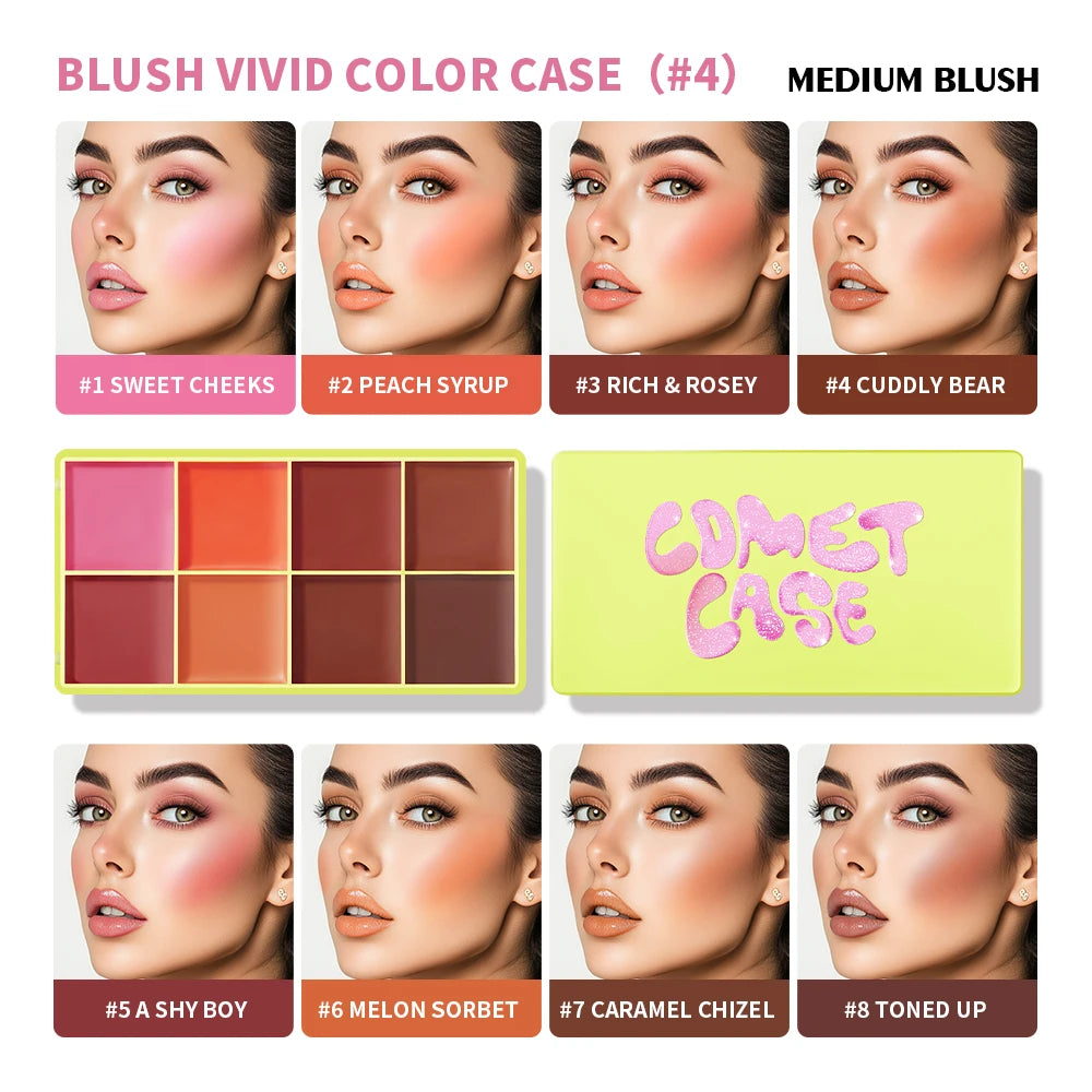 8-Color Blusher Cream Plate Highlighter Palette Face Blush Cosmetics Long Lasting Waterproof Concealer Natural Look Matte Makeup