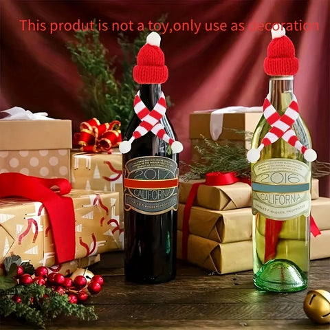 20pcs, Mini Christmas Hat And Scarf Set, Mini Christmas Knit Hat, Santa Hat Small For Christmas Wine Bottle Cover