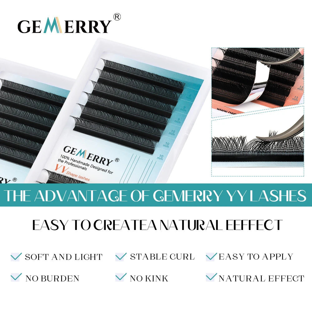 GEMERRY YY/3D/4D/5D/6D Shaped Natural Extension Eyelash Double Layers(3D/4D) Premade Volume W Shape Waterproof Fake Lashes