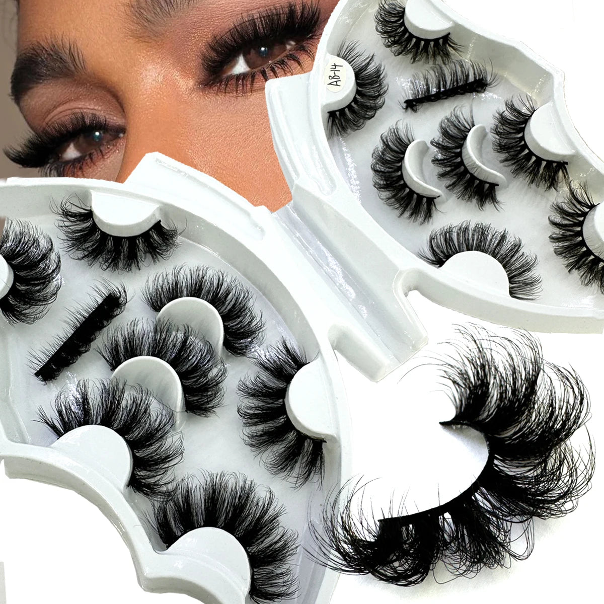 HBZGTLAD 5/8 Pairs of Natural Russian Striped Mink Lashes 3D False Lashes Volume Wavy False Lashes Eyelash Extensions Makeup