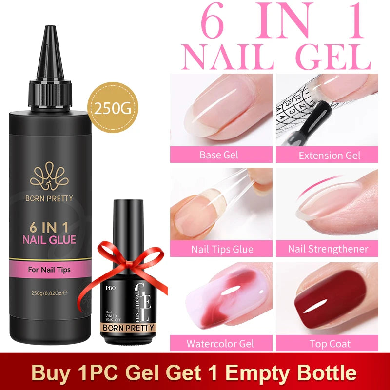 BORN PRETTY 250g Super Top Coat Base Gel Soak off UV LED Drying Long Lasting Semi Permanent Jelly Nude Pink Gel Nail Polish