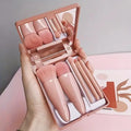 5pcs Mini Travel Size Makeup Brushes Set Complete Function Cosmetic Brushes Kit with Storage Case And Mirror for On-the-Go