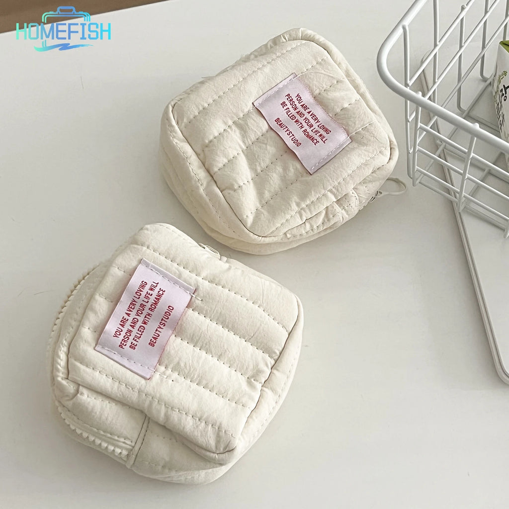 HOMEFISH Korean Square Small Makeup Bag Student Small Earphones Zero Wallet Girl Portable Lipstick Storage Bags