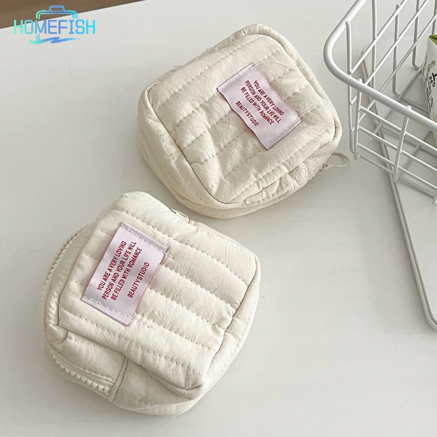 HOMEFISH Korean Square Small Makeup Bag Student Small Earphones Zero Wallet Girl Portable Lipstick Storage Bags