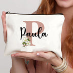 Floral Letters Custom Name Makeup Bag Best Gift for Bridesmaid Teachers Friends Women Purse Personalise Gift for Birthday