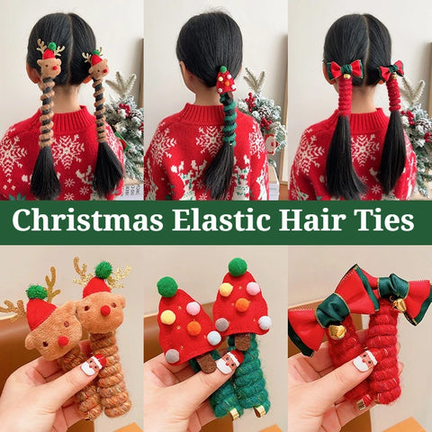 Christmas Spiral Hair Ties for Women | Elastic Hair Ties Snowflake Colorful Christmas Glove Candy Cane Charm | Holidy Gift