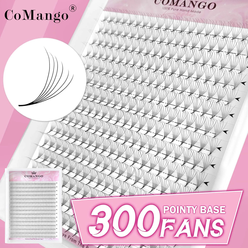 CoMango Wispy Pointy Base Premade Russian Volume Fans 3D 6D 10D 12D 14D 16D Lashes Extension 300 Fans False Mink Eyelashes