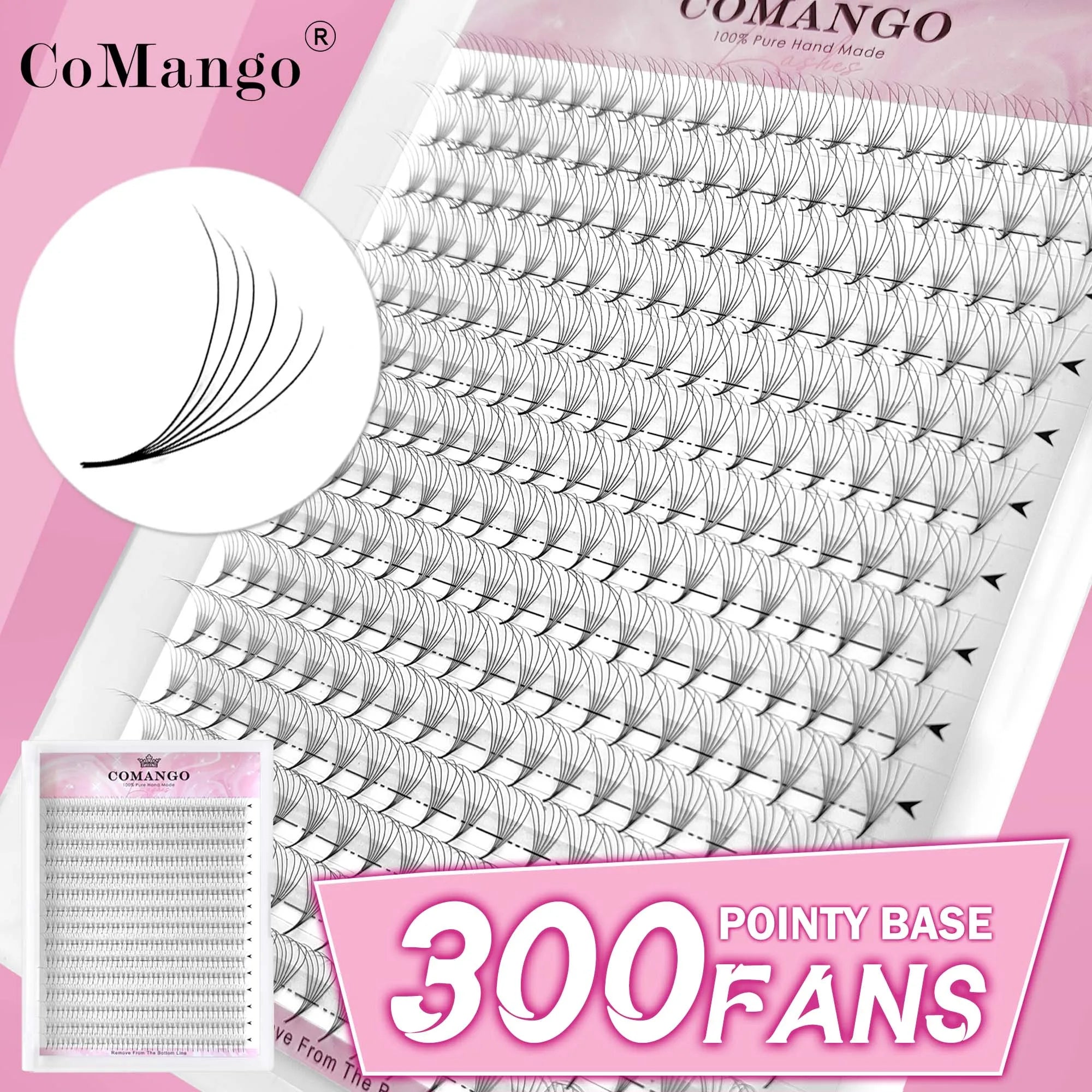 CoMango Wispy Pointy Base Premade Russian Volume Fans 3D 6D 10D 12D 14D 16D Lashes Extension 300 Fans False Mink Eyelashes