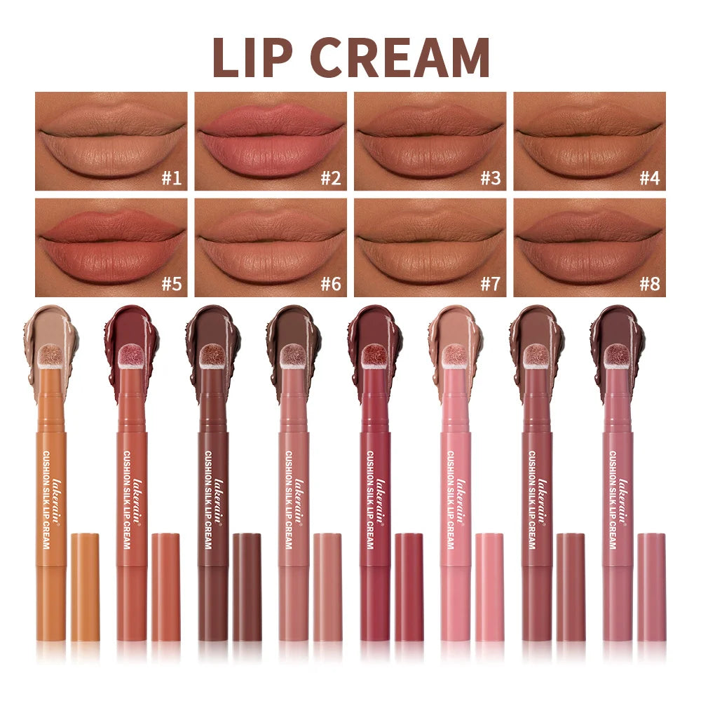 Lip Stain Air Cushion Lip Cream 2 in 1 Lip&Blush Waterproof Matte Lip Glaze Mouth Red Lip Mud Non-fading Non-stick Cup Makeup