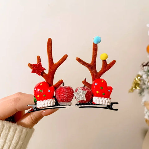 Cute Antlers Hair Clips Christmas Hairpin Girl Heart Elk Clips Xmas Winter Hairpin Children Headdress Antler Hair Accessories