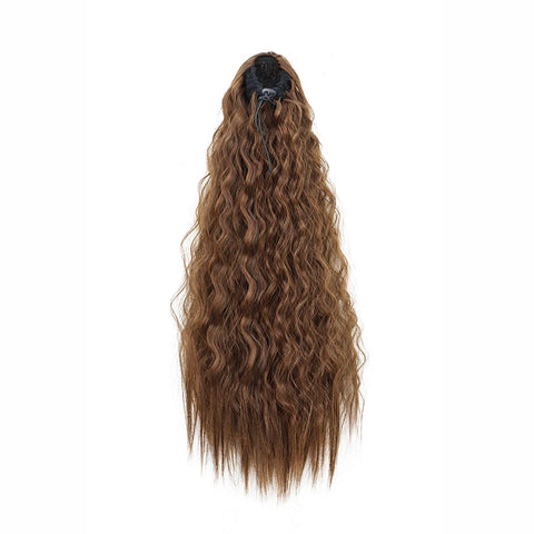 22Inch Synthetic Long Kinky Curly Ponytail Hair Extension Drawstring Wrapped Clip in Hair Black Hairpiecefor Women