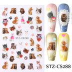 Lovely Dog Cat Animal Bunny 3D Korean Cartoon Scrawl Relief Self Adhesive Nail Art Stickers Cute Pretty Puppy Kitty Star Manicur