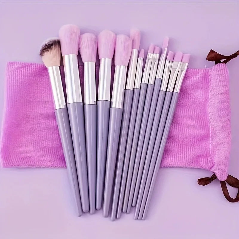13-Piece Professional Makeup Brush Kit in Velvet Storage Bag | with 3 Velvet Makeup Puffs & Blending Sponge | Vegan Cruelty-Free
