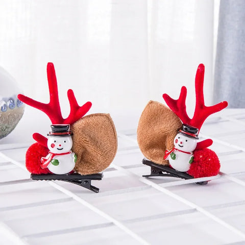 2pcs/Set Kawaii Christmas Elk Ear Hair Clip Women Girl Santa Snowman Hairpin Xmas Party Barrettes For Kids Cosplay Headwear