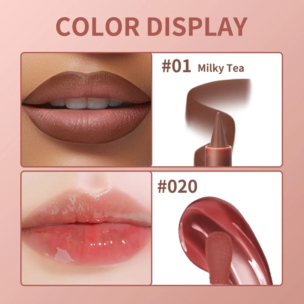 Matte Lip Makeup Kit 2pcs Waterproof Long Lasting Lip Liner and Lip Oil Combo Red Brown Pink Nude Tones Lipstick Set
